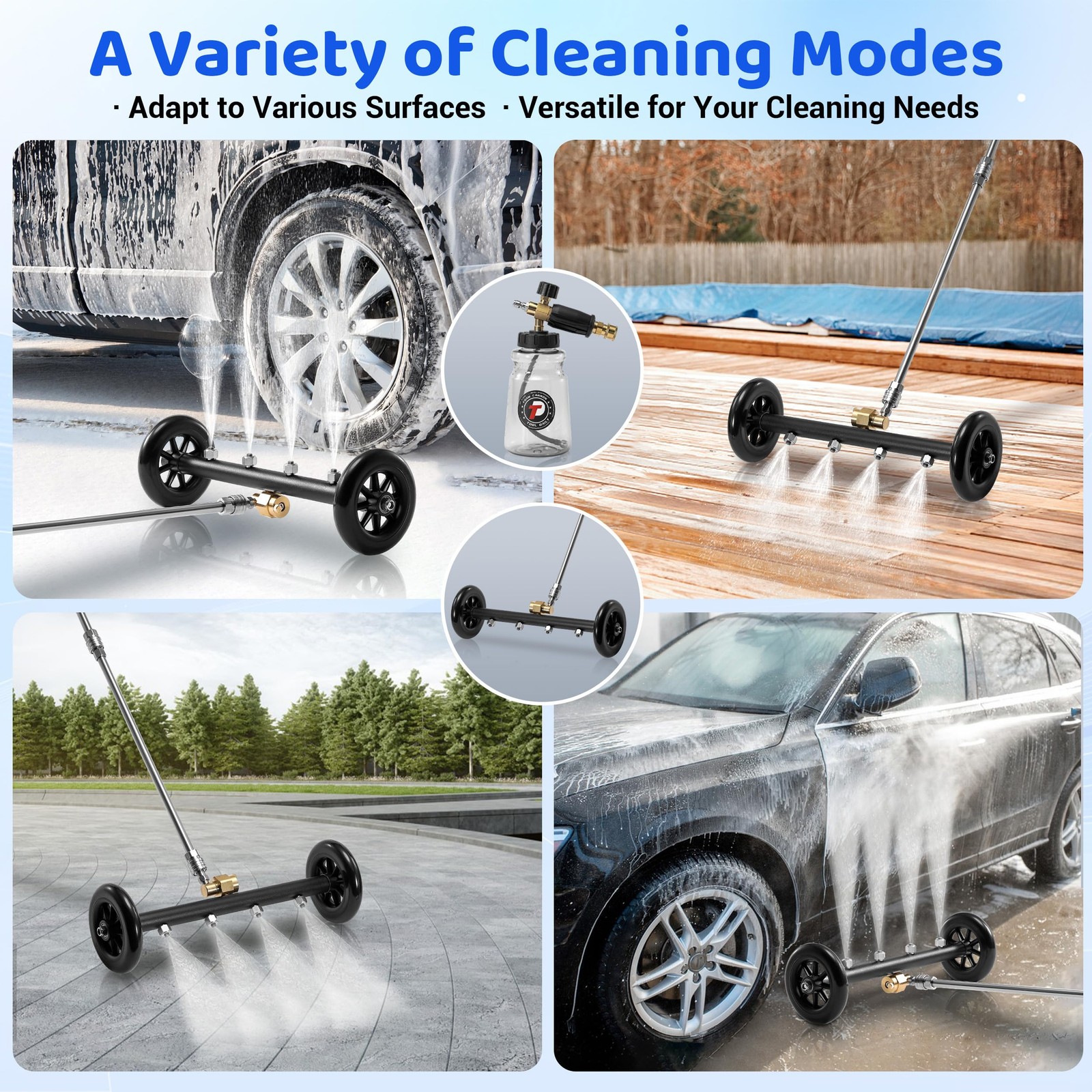 Undercarriage Pressure Washer Attachment with Dual Function Nozzles