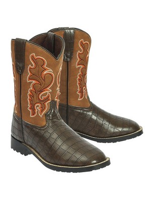 TuffRider Kids Grand Teton Square Toe Western Cowboy Boots Brown w/ Black 2C