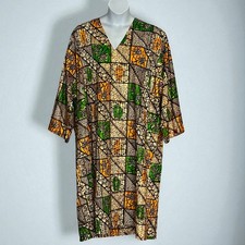 Vintage Colorful African Kaftan Dress Free Size Handmade Brown Gold Beautiful 