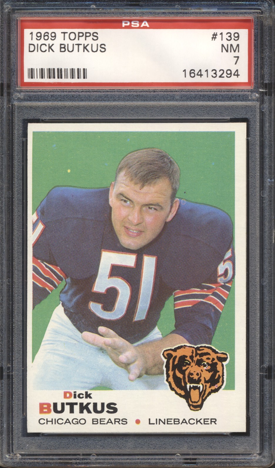 1969 Topps Football Dick Butkus #139 PSA 7 BEARS NM HOF