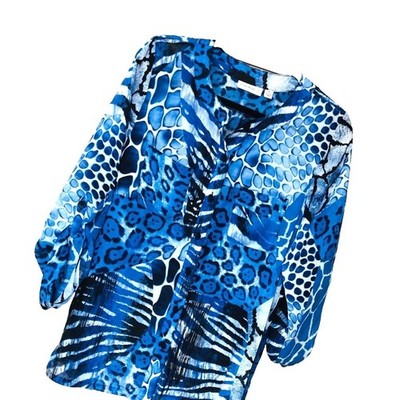 Susan Graver Georgette Animal Print Button Front Blouse Tunic Office Womens  M