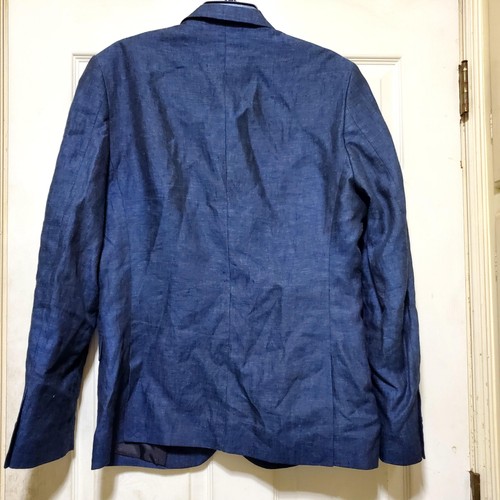 H&M Blazer Mens 40R Blue Slim Fit Linen Sport Coat Jacket Career Dress Minimal - Picture 8 of 16