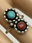 925 Sterling Silver Vintage Red Coral & Turquoise Hopi Southwestern Ring size 6.
