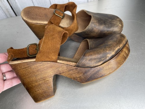 Free People Belmont zoccoli scarpe donna 39 US 8,5 marrone pelle invecchiata tacco - Foto 4 di 7