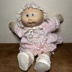 Vintage 1985 Cabbage Patch Kids 15” Doll Blonde Blue Eyes Blue XR Sig Pink Dress
