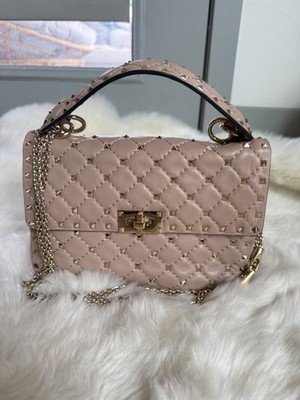 Valentino Garavani Medium Rockstud Spike Bag Nude Pink Quilted Leather Gold Hard