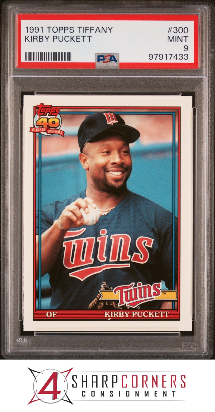 1991 TOPPS TIFFANY #300 KIRBY PUCKETT TWINS HOF PSA 9