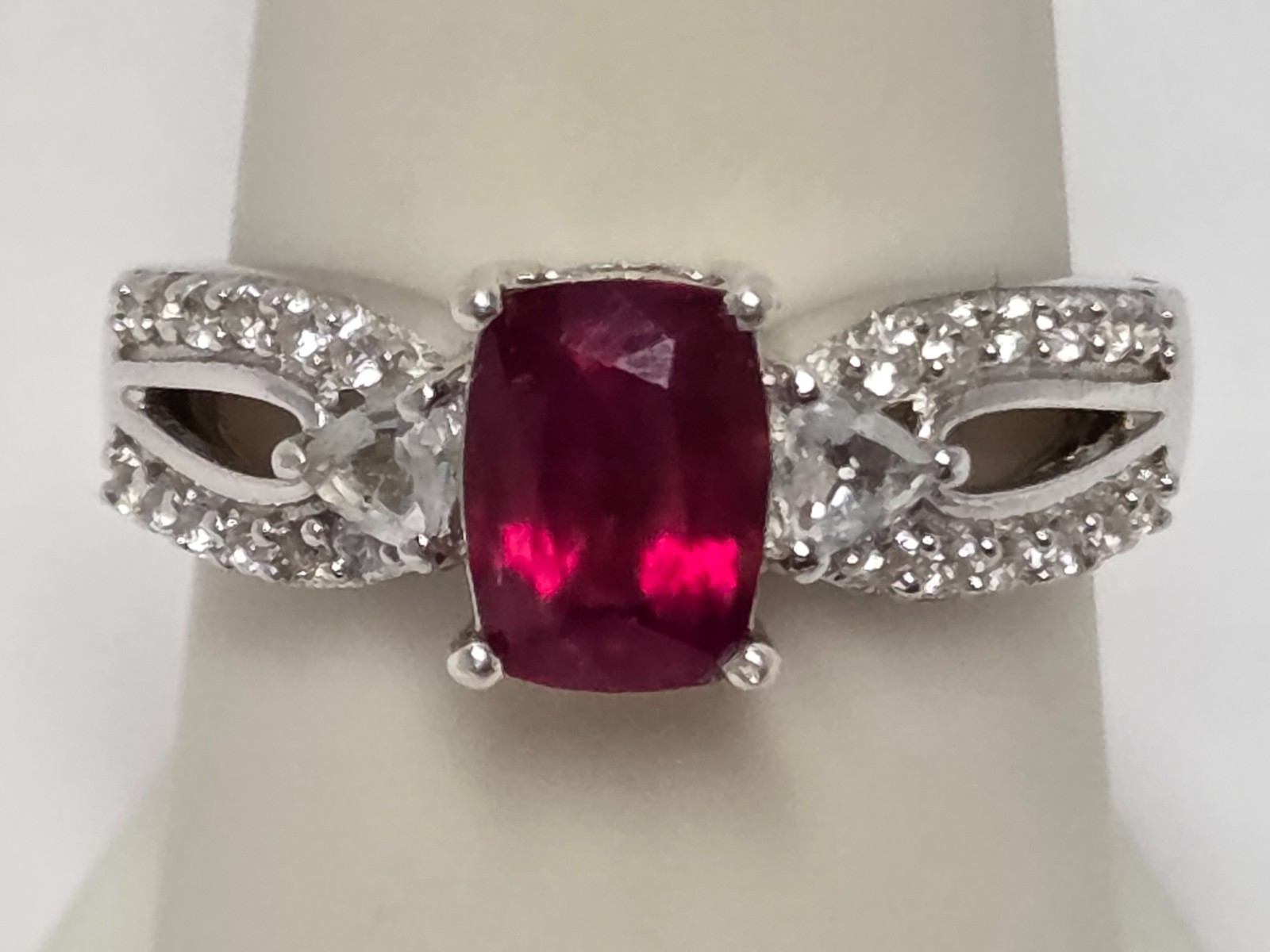 STS Lab-Created Red Ruby 925 Sterling Silver Ring… - image 2