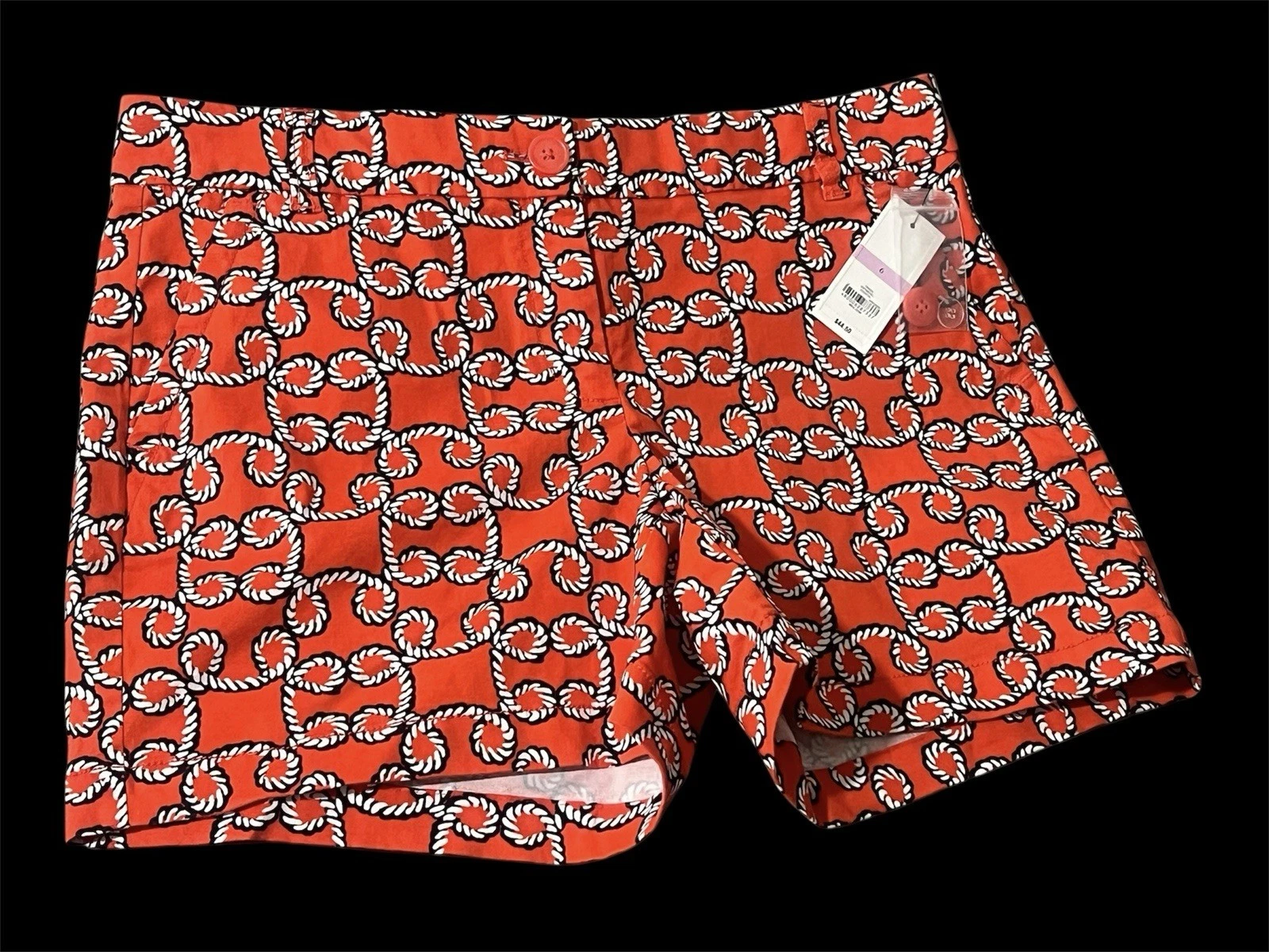Crown & Ivy Shorts Womens Chino Stretch White & Black NWT Size 6 Retail $44.50
