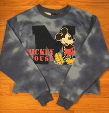Disney Mickey Mouse Sweatshirt Cutoff Crop Top Blue Tie Dye Medium