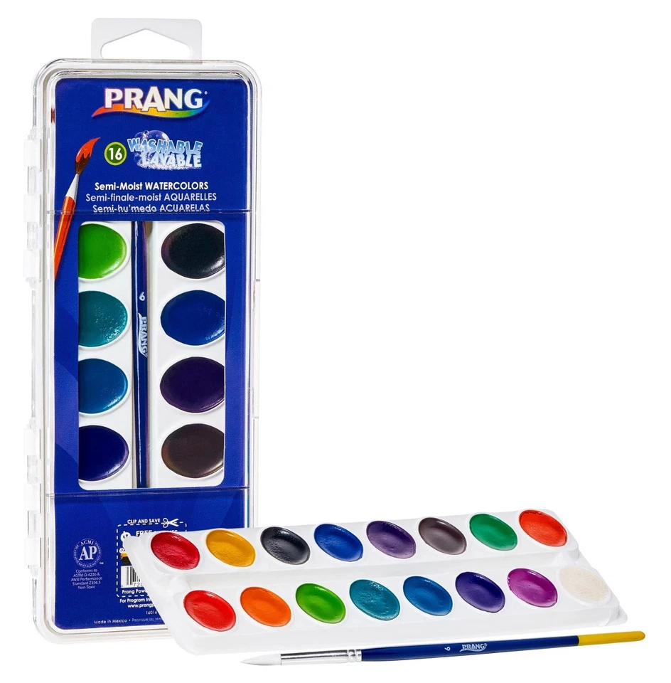 Набор акварели Prang 16 классических цветов моющийся нетоксичный с кистью в комплекте - Изображение 2 из 4