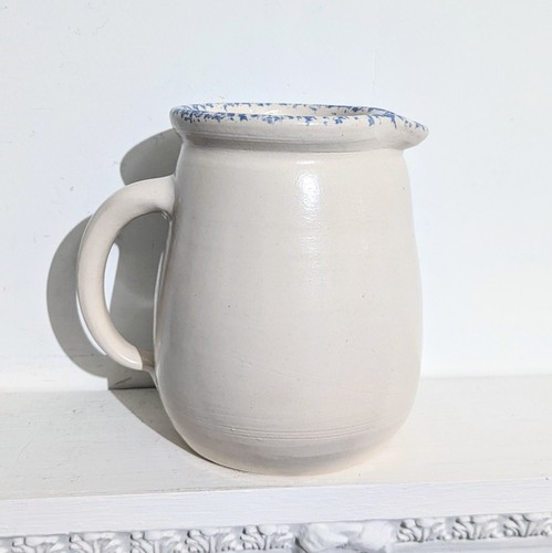 Vintage East Texas Marshall Pottery Cottagecore Blue Floral Ceramic Pitcher - Picture 3 of 6