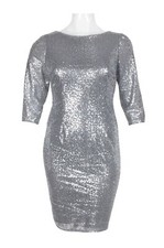 Adrianna Papell Gunmetal Silver Sequin Sheath Dress Size2P Petite