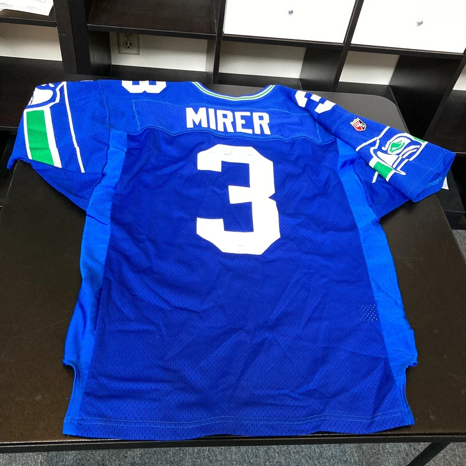 Camiseta deportiva firmada por Rick Mirer auténtica de los Seattle Seahawks de los años 90 modelo de juego certificado de autenticidad JSA Foto 2 de 4