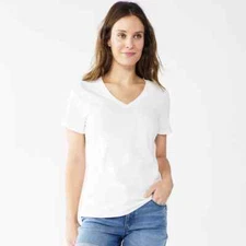 New Sonoma Womens The Everyday Tee White V-Neck Short Sleeve Tee Shirt Plus 5X