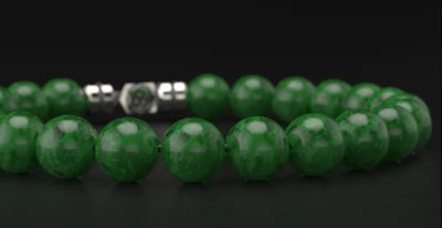 Smaragd Jade Armband 8 mm mit Silberakzenten