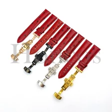 18-22MM Ostrich Leather Watch Band Red Strap Quick Release Pins Deployment Clasp
