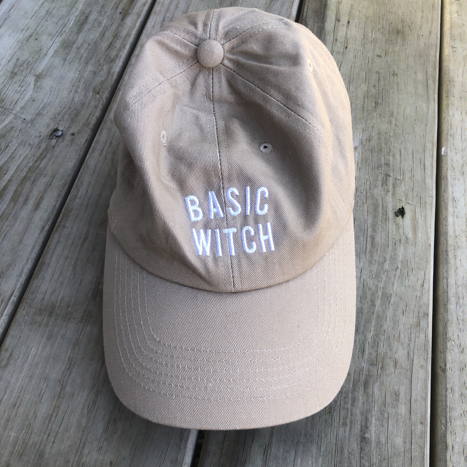 Basic Witch Embroidered tan Strapback Baseball Ha… - image 1