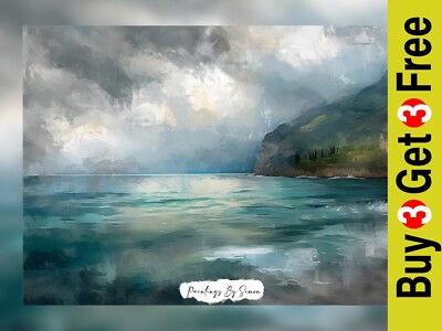 Klippen mit Blick auf das Meer, Ölgemälde Druck 5''x7'' auf mattem Papier