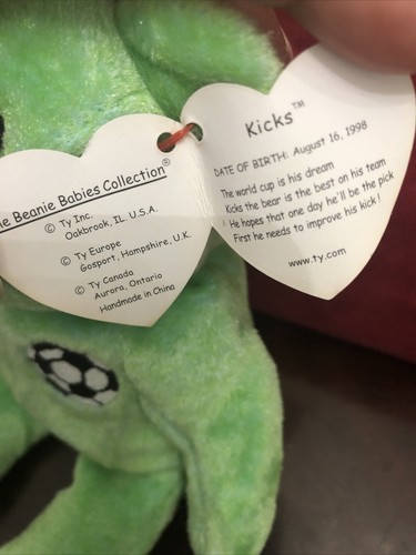 TY Beanie Baby Kicks Green Teddy Bear RARE 1998 Collectible RETIRED - Picture 5 of 7