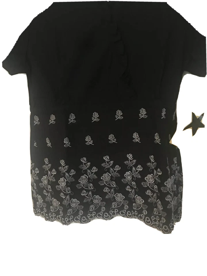 Medical Uniform Small Women Top Black Star Embroidered Black Cotton Blend NWT - Image 3 of 4