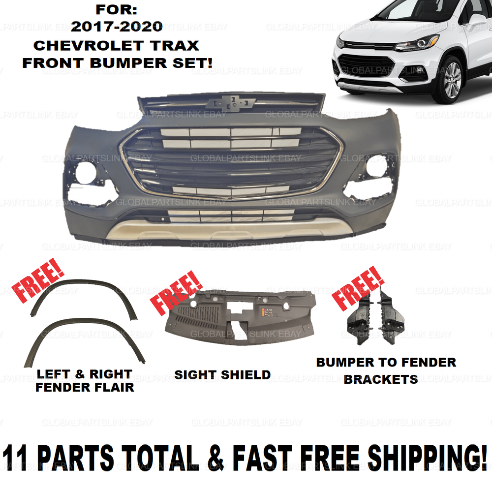2017-2021 Chevy Trax Complete 11-Piece Front Bumper Cover & Grille Set