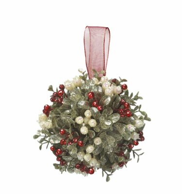 Kissing Krystals 5'' Holly KISSING BALL Mistletoe Christmas Decor Ornament, Ganz