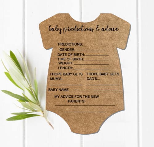 10 Kraft Brown Baby Shower Baby Predictions and Advice Cards PRINTED Jump Suit  - Picture 1 of 1