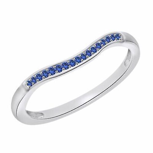 Anniversary Wedding Band Ring Blue Sapphire Birthstone Sterling Silver-image