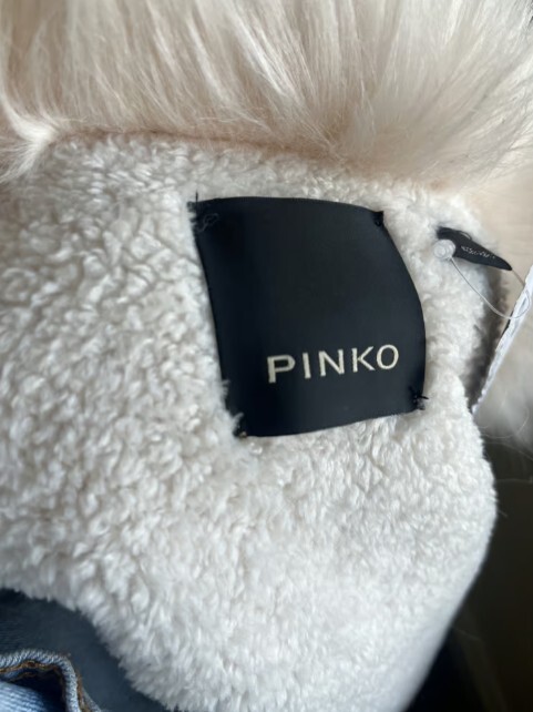 PINKO. Denim/Shearling layered jacket with faux fur collar image 7