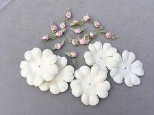 Vintage Applique Trim Sewing Craft Wedding Satin Rosebuds  White Flowers Lot