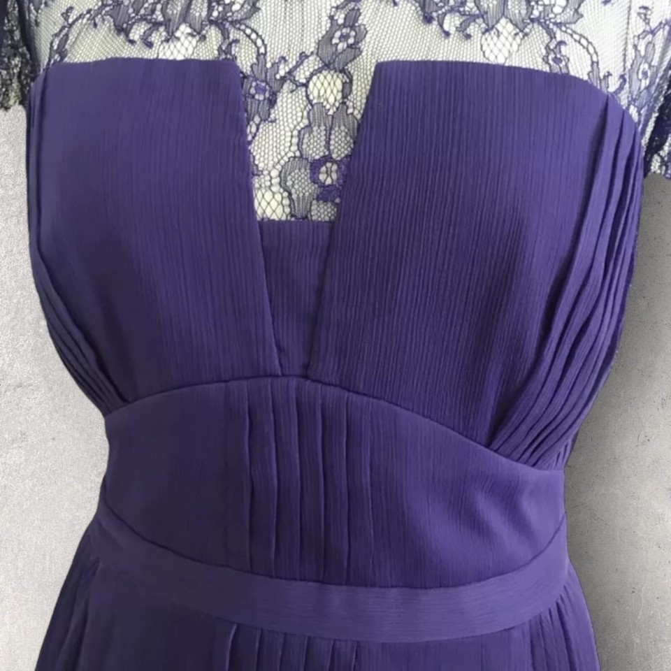 Whistles Womens Clara Purple Pleat Chiffon Lace Short Sleeve Party