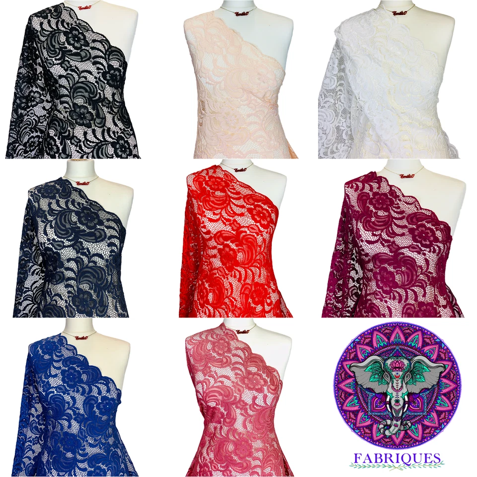 Tela de encaje de ganchillo floral 4 vías elástico bordes festoneados material nupcial premium Foto 2 de 2