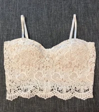 Privy Crochet Lace Look Bralette Top Women Small Coquette Cottagecore Romantic