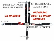 RACERDIRECT LITTLE DUDE UNIVERSAL 5 POINT 2"RACING HARNESS SFI 16.1 SEATBELT BLK
