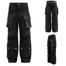 FIRST ROW Men's Essential Y2k Wide Fit Utility Baggy Denim Pants FRP3024