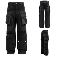 FIRST ROW Men's Essential Y2k Wide Fit Utility Baggy Denim Pants FRP3024