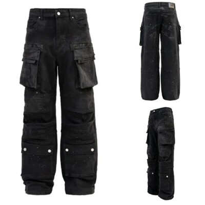 FIRST ROW Men's Essential Y2k Wide Fit Utility Baggy Denim Pants FRP3024