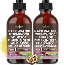 Black Walnut Wormwood Cleanse Drops - Liquid Soursop, Garlic, Pumpkin Seed, PAU