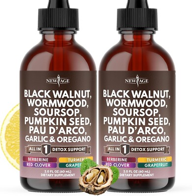 Black Walnut Wormwood Cleanse Drops - Liquid Soursop, Garlic, Pumpkin Seed, PAU