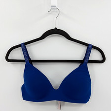 Victoria's Secret Bra 32C Blue T-shirt Lightly Lined Wireless-READ