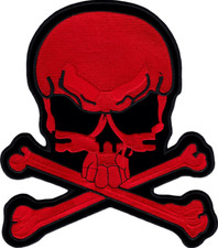 Back Patch - Red Skull Crossbones Skeleton Black Biker Large 8.5" Iron On 44000