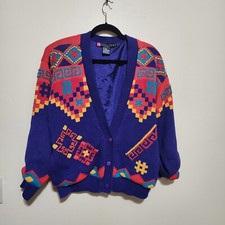 Vintage 1991 I.B. Diffusion Sport Cotton Blend Lined Sweater Cardigan Size Small
