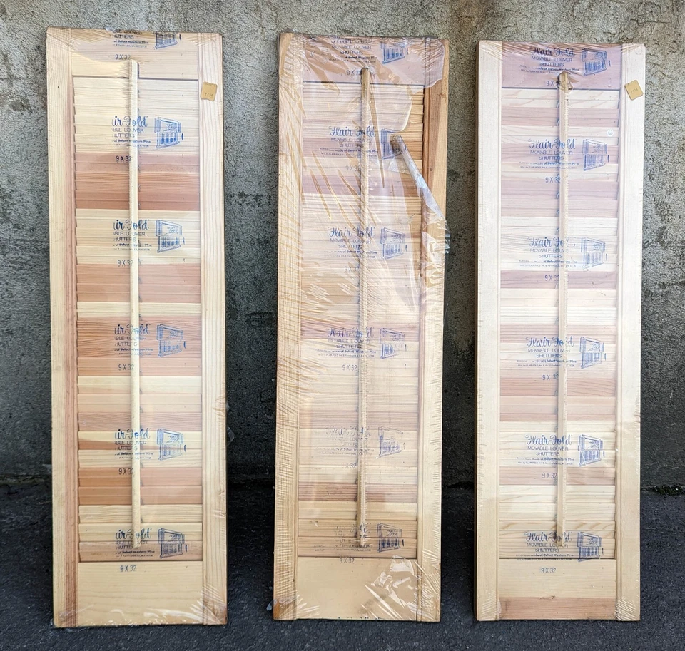 Juego 3 NOS 9"x32" Vintage Madera Madera Ventana Persiana Gabinete Despensa Puerta Persiana Foto 2 de 2