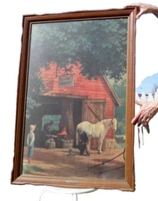 PRIMITIVE VINTAGE ANTIQUE HORSE BUGGY BLACKSMITH PRINT RUSTIC COUNTRY FARM BARN