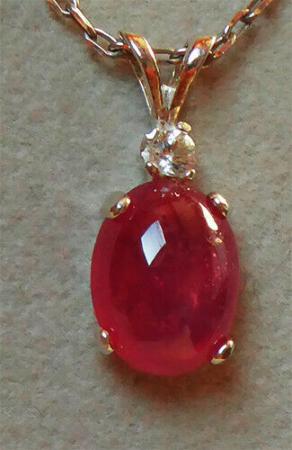 Très beau pendentif RUBIS cabochon pierre naturelle accentué saphir blanc Argent - Bild 2 von 5