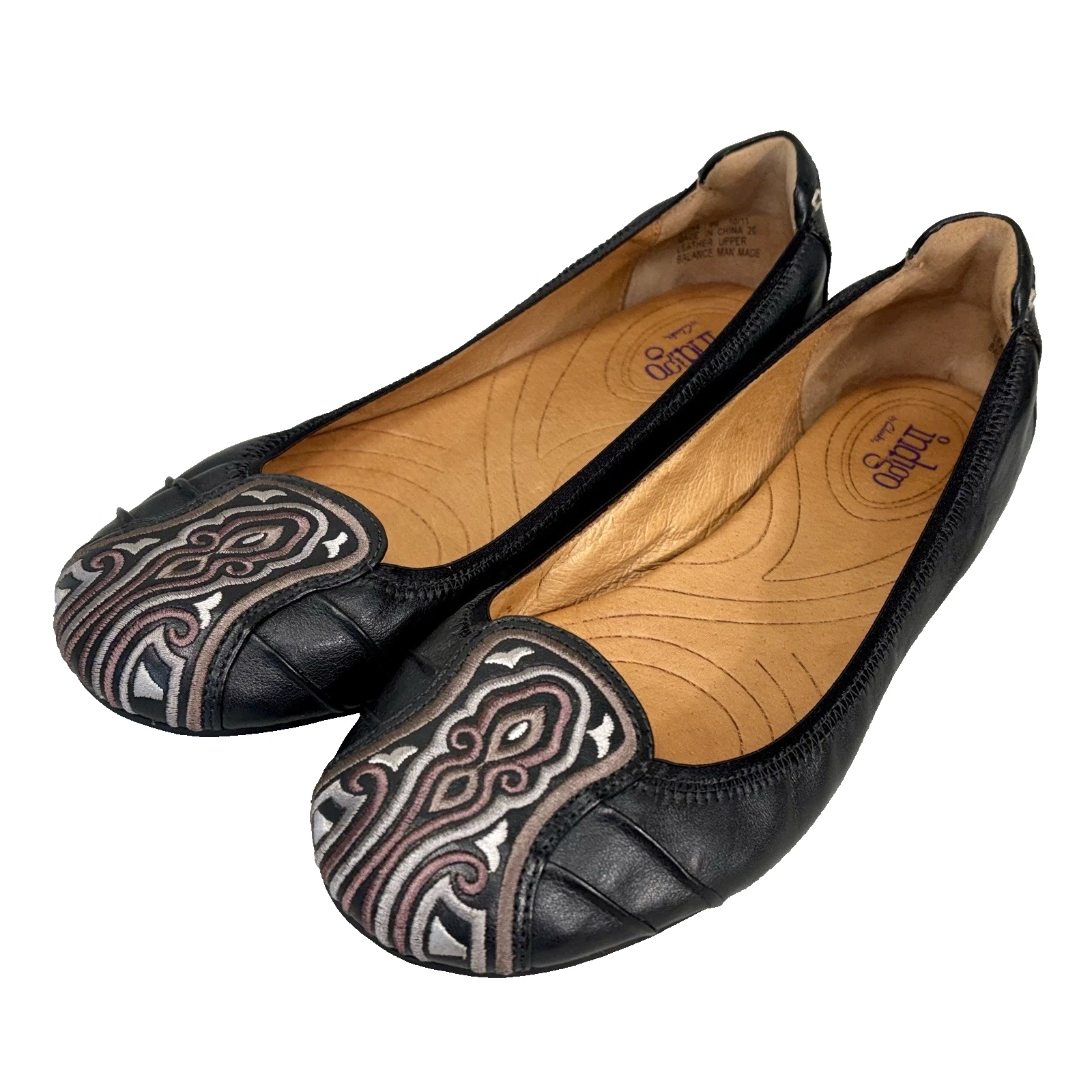 Ballerine donna Clarks Indigo taglia 9 nere in pelle slip on ricamate boho