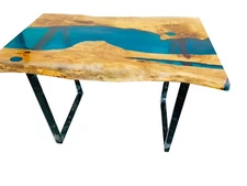 Live Edge Natural Wood Transparent Epoxy Resin River Dining Table Top, for Home