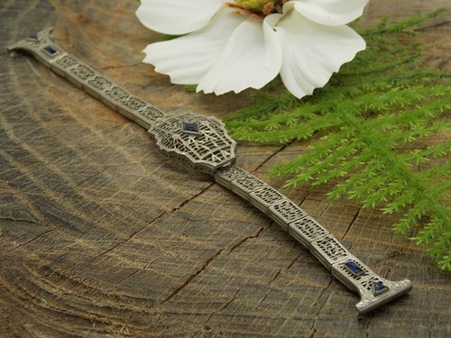 Sentinel Vintage Watch Band NOS 14mm White Gold Filled Handi-Fold Filigree - 第 2/7 張圖片