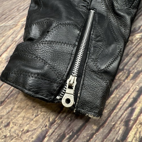 Vtg Diamond Plate Mens Buffalo Leather Motorcycle Jacket Sz M Black Belted Laced - Picture 10 of 18